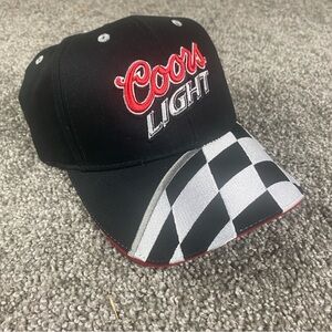 Coors Light Racing Hat Cap Mens The Game Checkered Flag Black Strap Back Beer